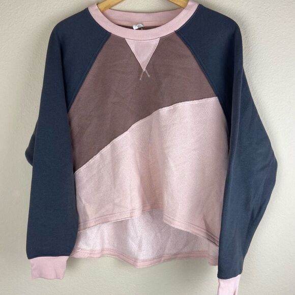 Free People- Women's Colorblocked Crew Neck Sweater, Washed Geranium - Picture 4 of 9